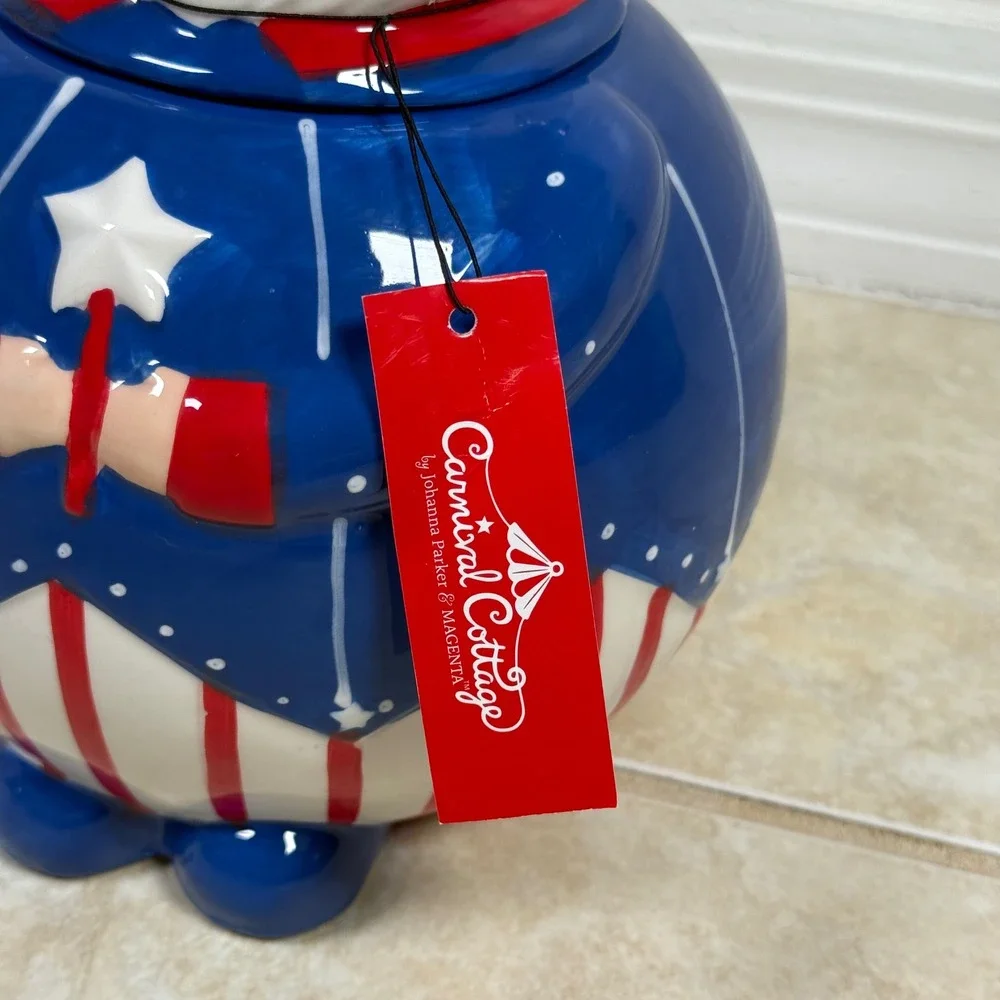 Johanna Parker Carnival Cottage Uncle Sam Cookie Jar Red White Blue Patriotic